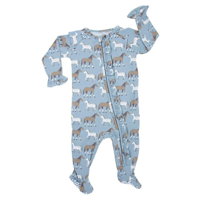 Ruffle Footie - Ponies Please - Newborn - Pajamas
