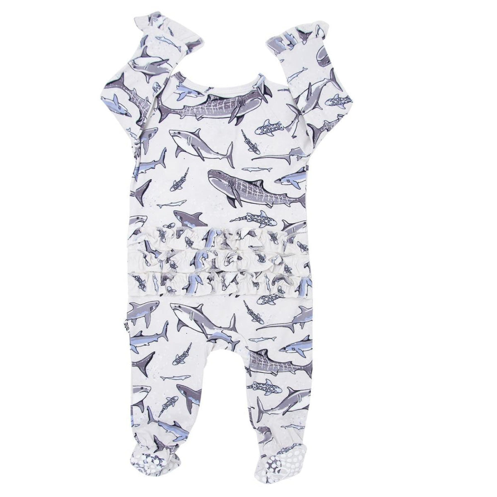 Ruffle Footie - Sharks - Pajamas