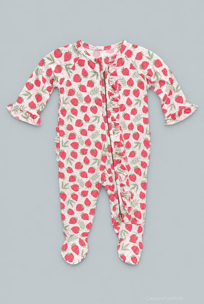 Ruffle Footie - Strawberry Basil - Onesie