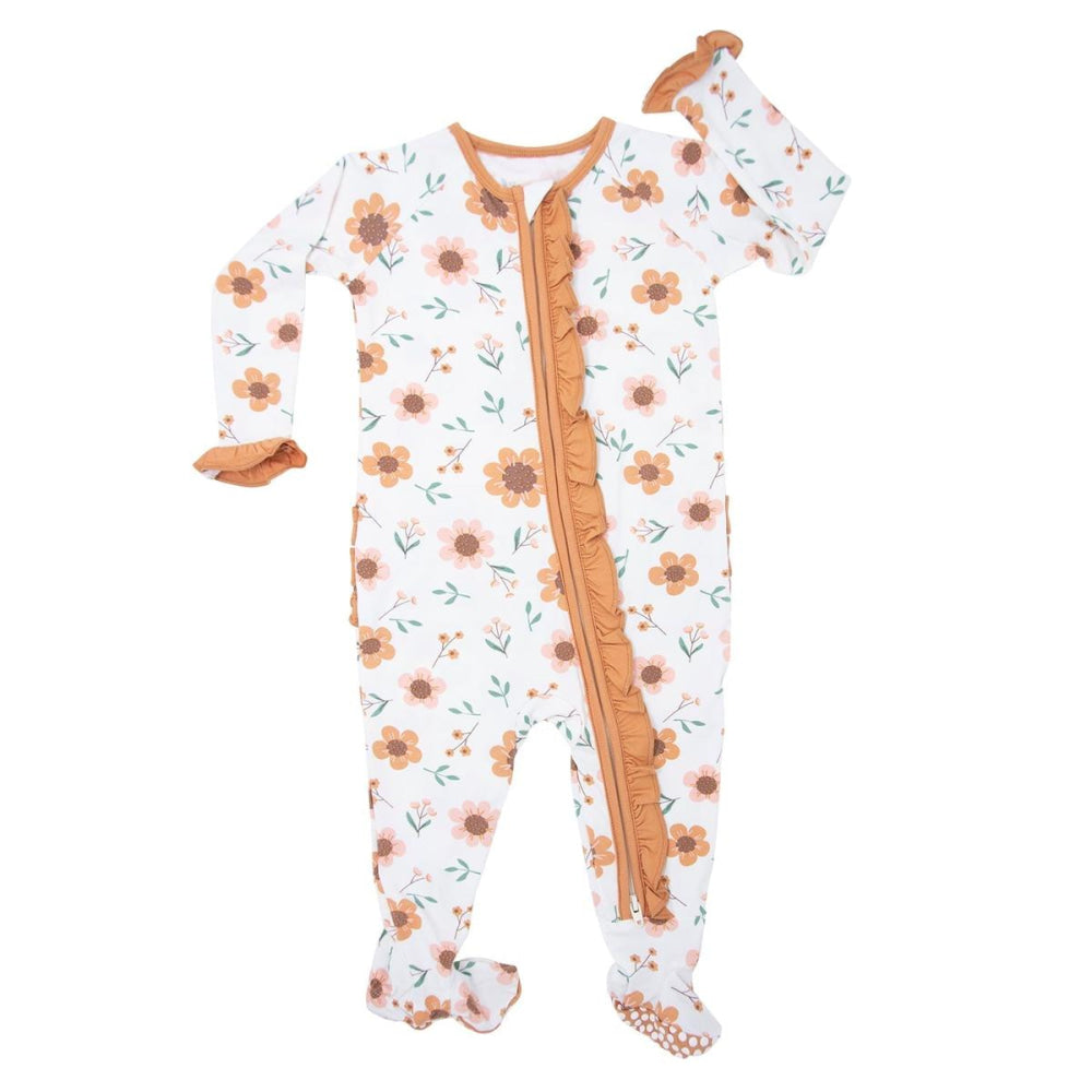 Ruffle Footie - Sunflower - Newborn - Pajamas