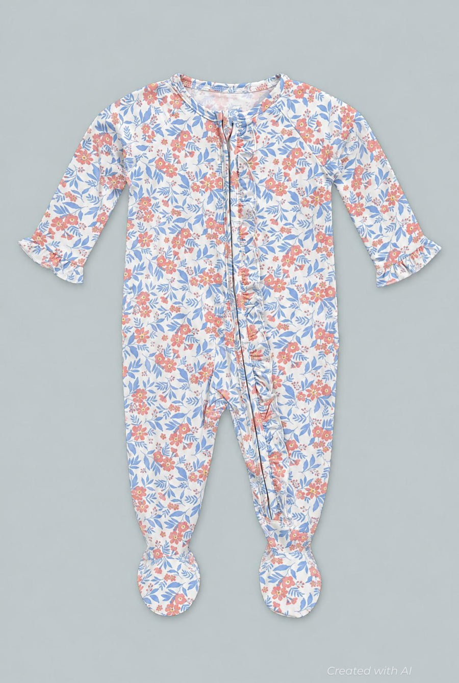Ruffle Footie - Vintage Flower Pink - Onesie