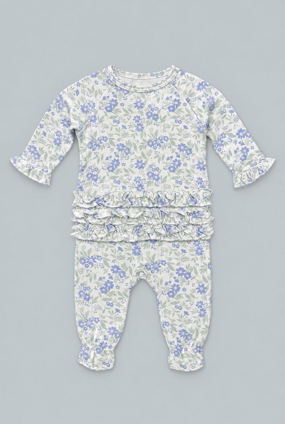 Ruffle Footie - Vintage Flower Purple - Onesie