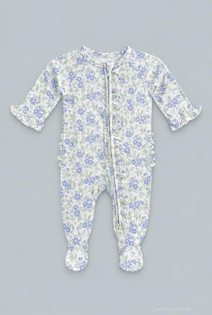 Ruffle Footie - Vintage Flower Purple - Onesie