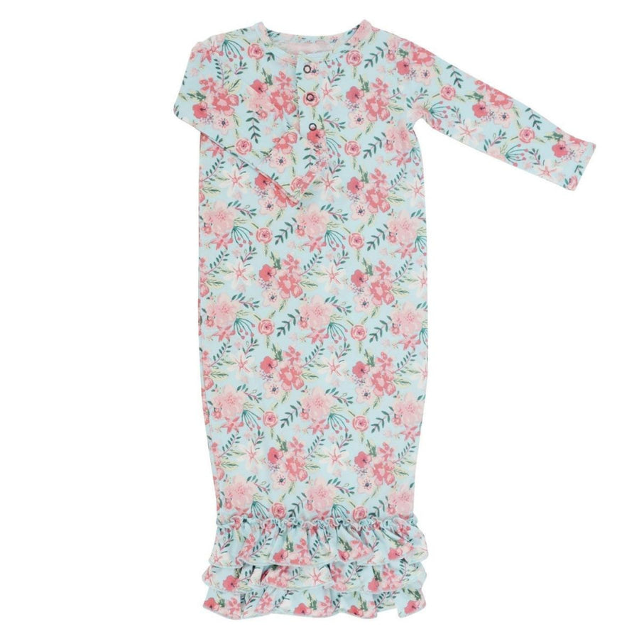 Ruffle Gown - Aqua Floral - OS - nightgown - baby