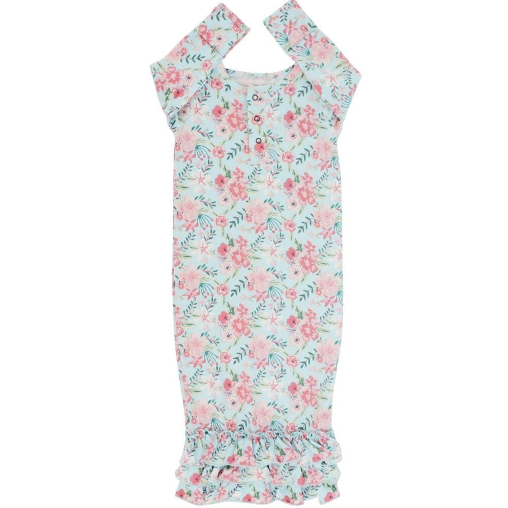 Ruffle Gown - Aqua Floral - OS - nightgown - baby