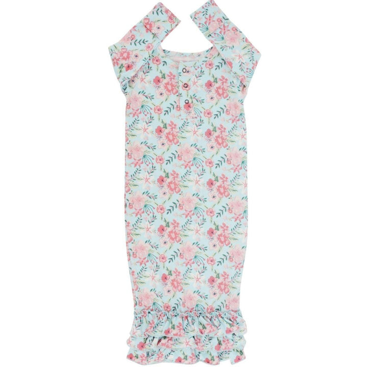 Ruffle Gown - Aqua Floral - OS - nightgown - baby