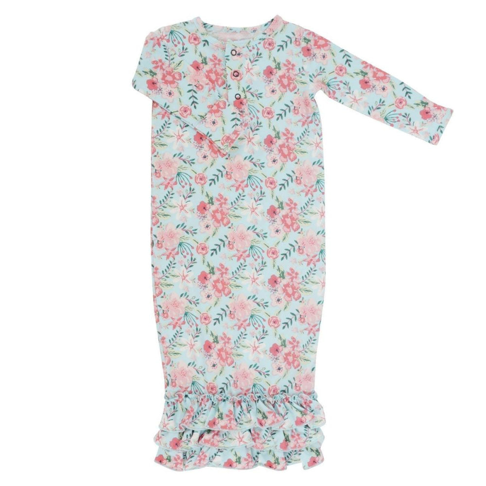 Ruffle Gown - Aqua Floral - OS - nightgown - baby