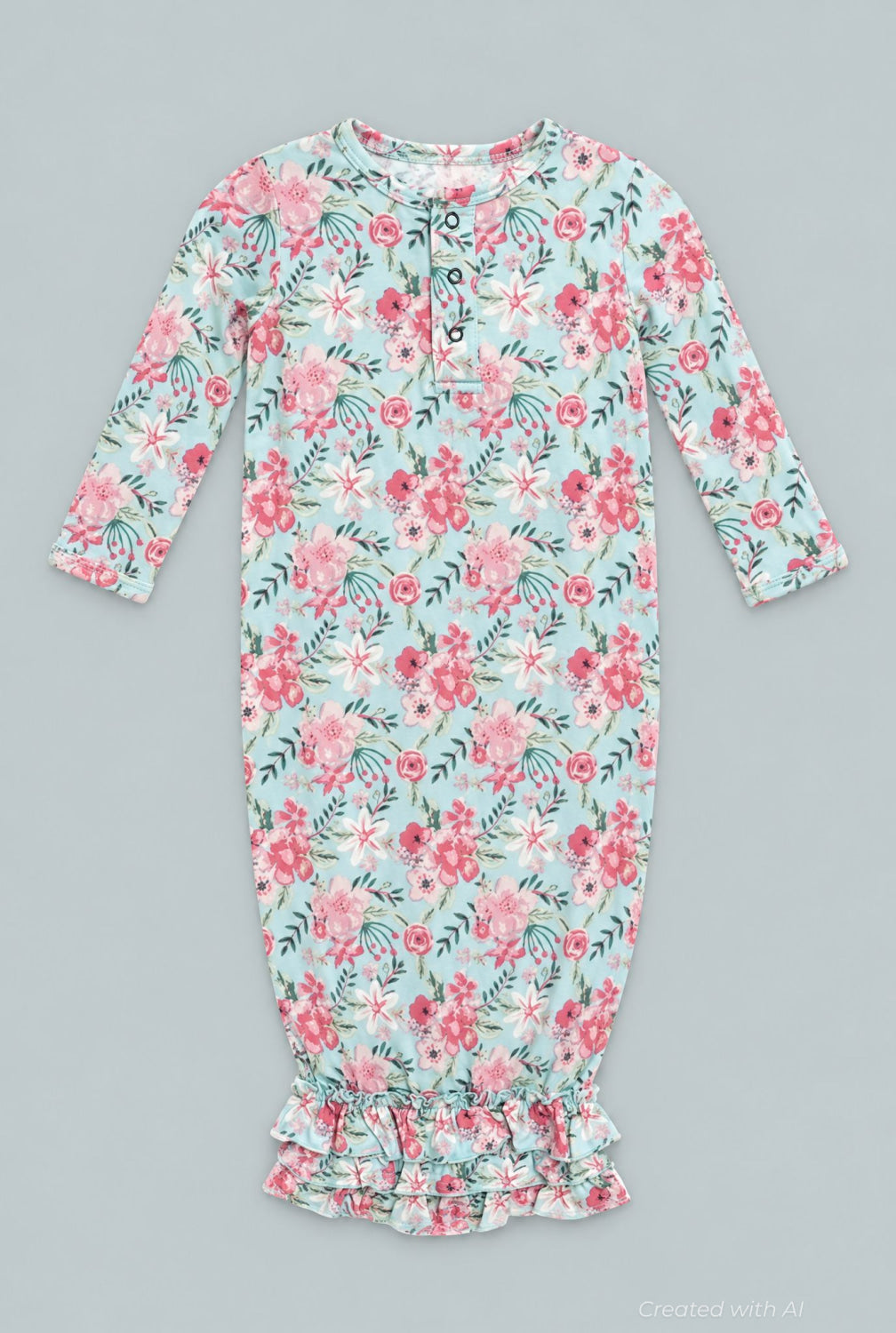 Ruffle Gown - Aqua Watercolor Floral - OS - Gown