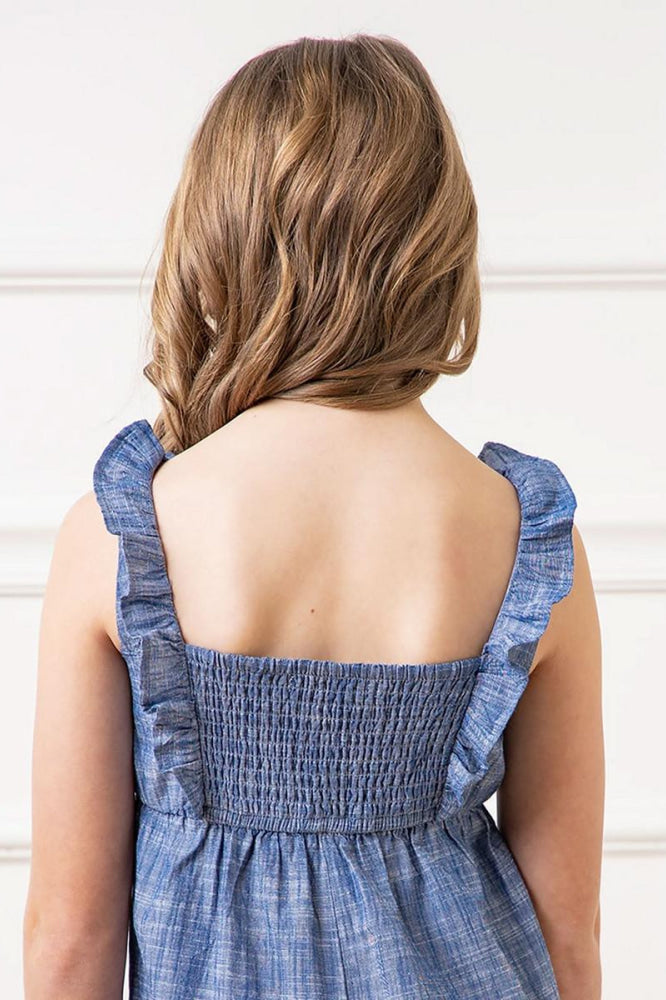 Ruffle Neck Organic Jumpsuit - Chambray - Jumpsuit