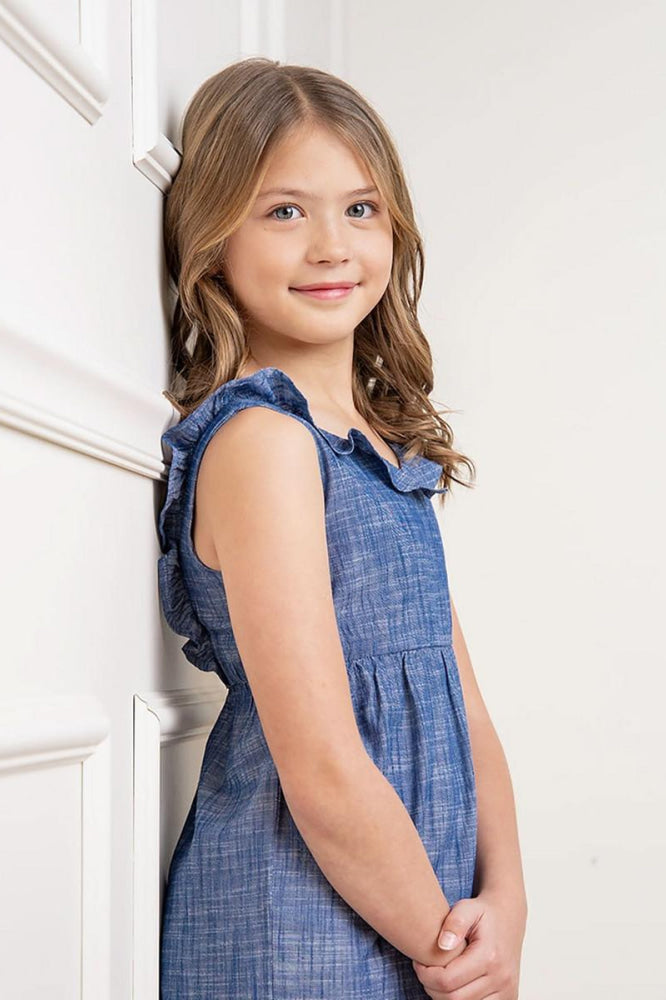 Ruffle Neck Organic Jumpsuit - Chambray - Jumpsuit