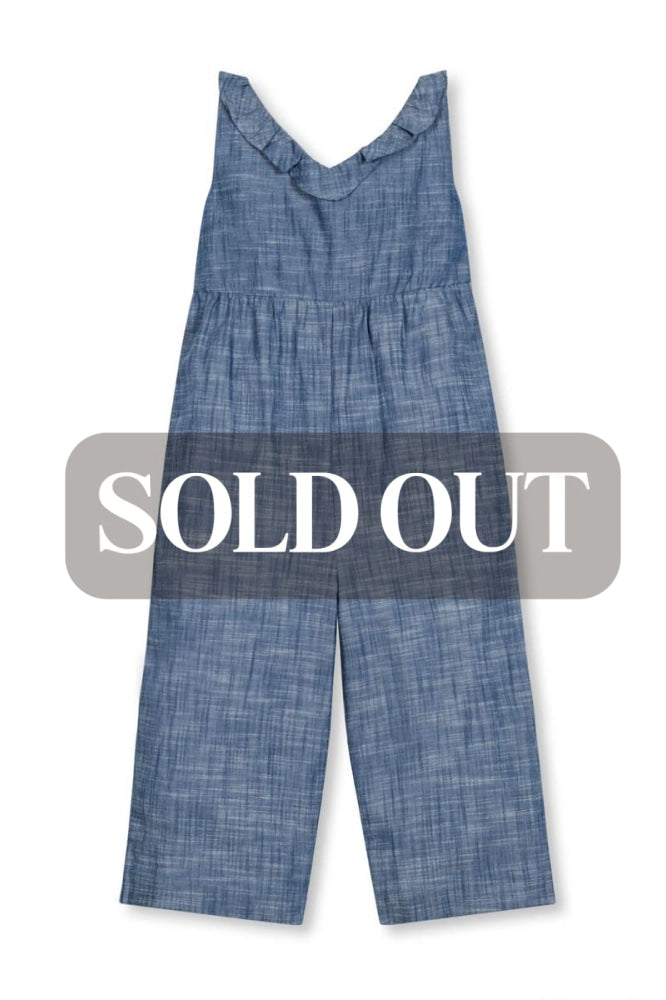Ruffle Neck Organic Jumpsuit - Chambray - Jumpsuit