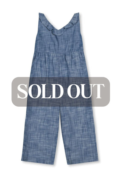 Ruffle Neck Organic Jumpsuit - Chambray - Jumpsuit
