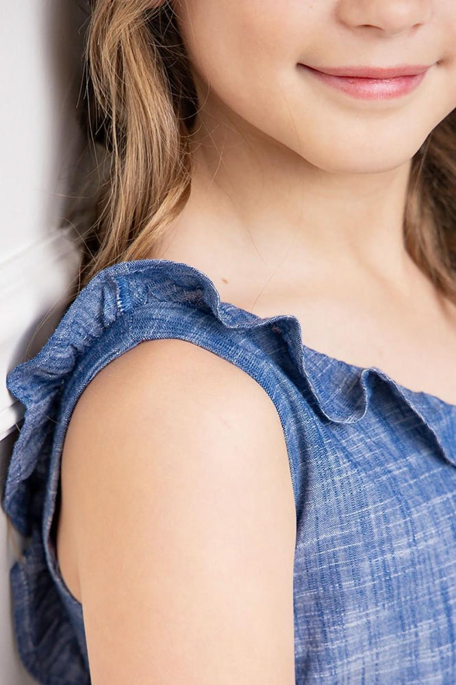 Ruffle Neck Organic Jumpsuit - Chambray - Jumpsuit
