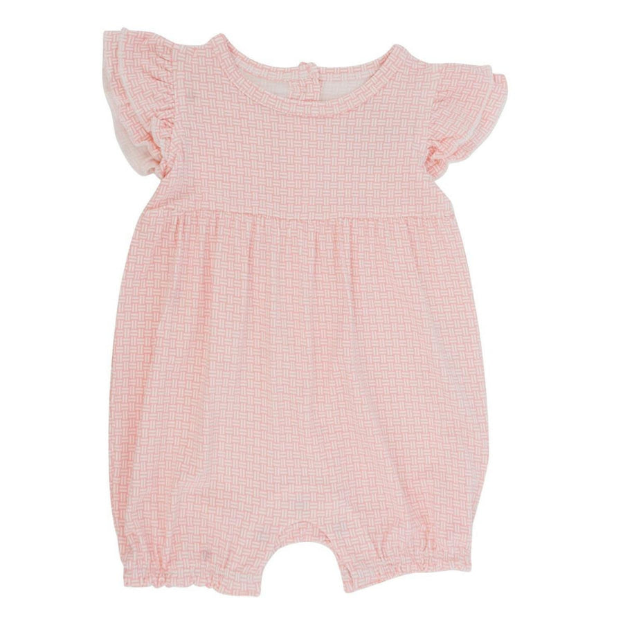 Ruffle Romper - Pink Basketweave - 0-3 Months - romper - baby