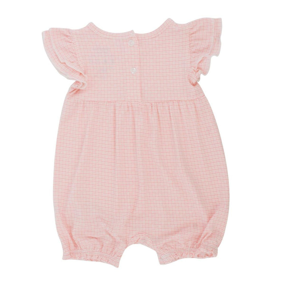 Ruffle Romper - Pink Basketweave - 0-3 Months - romper - baby