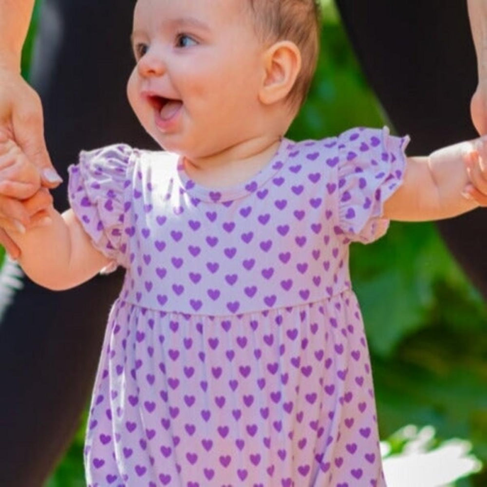 Ruffle Romper - Purple Hearts - Romper