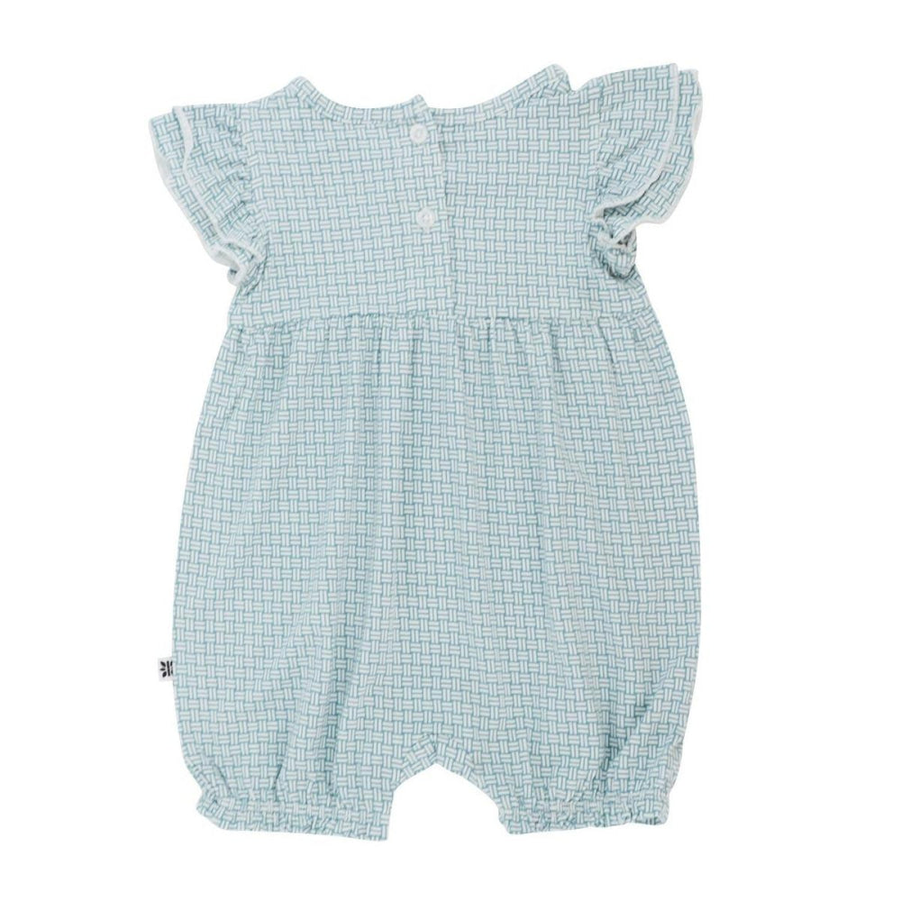 Ruffle Romper - Teal Basketweave - Romper