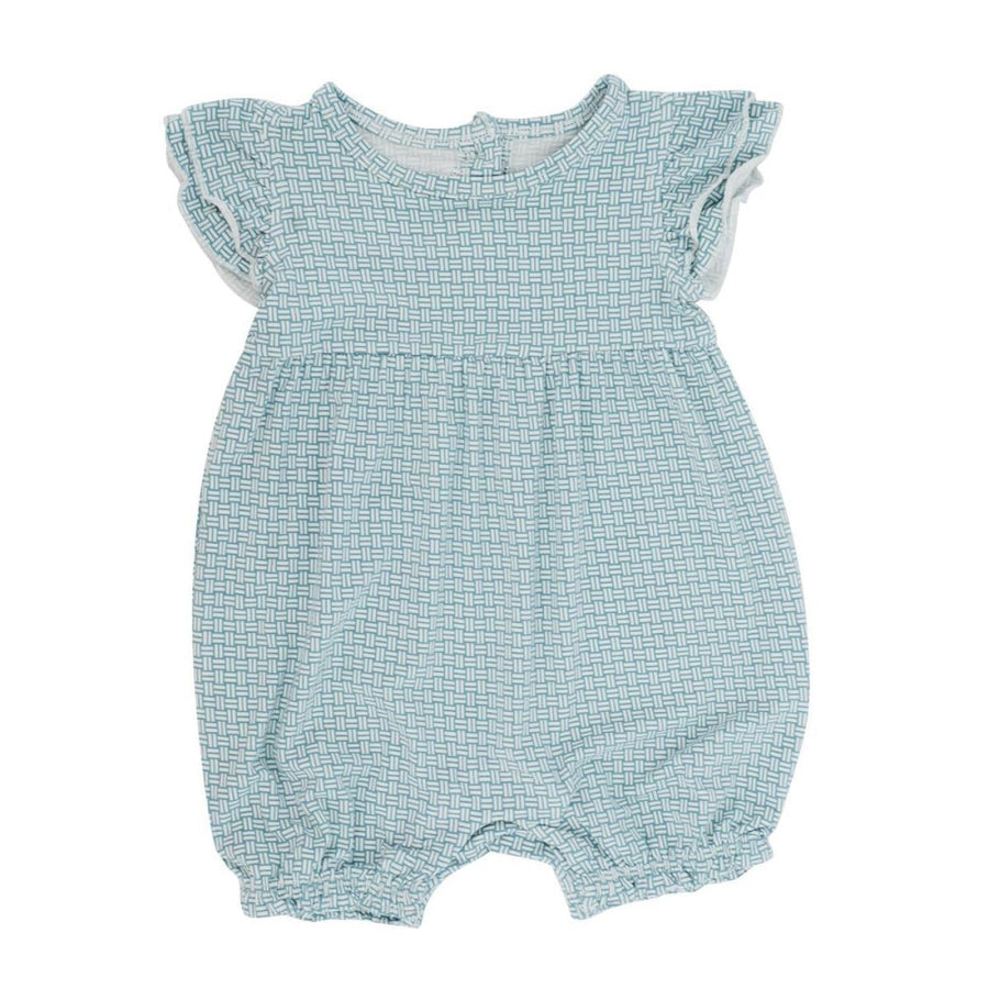 Ruffle Romper - Teal Basketweave - Romper