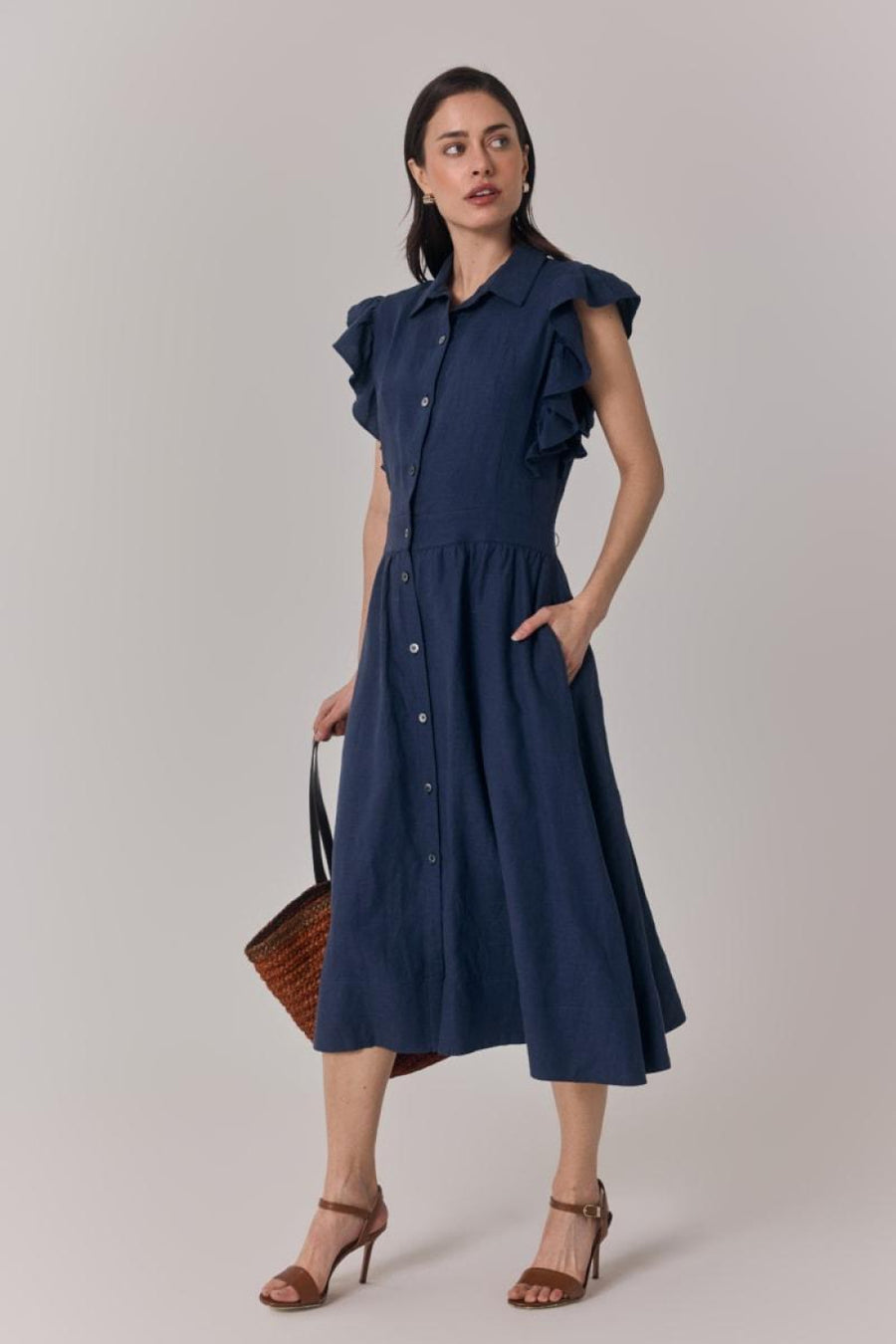 Ruffle Shirt Dress - Marine - Dresses