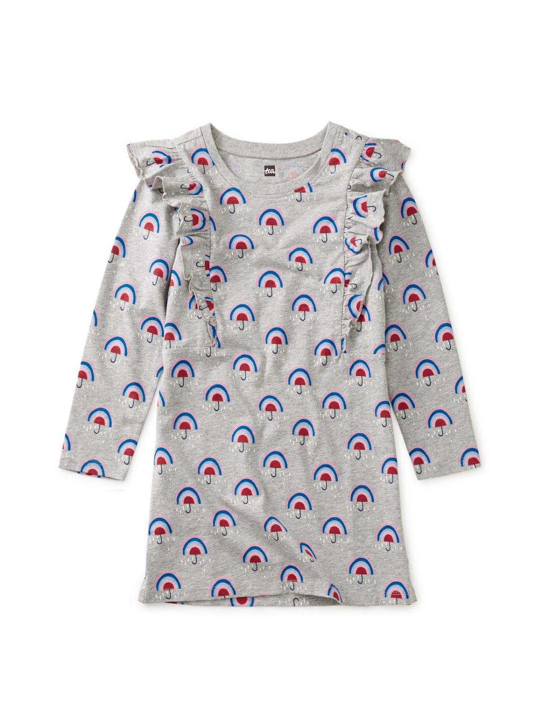 Ruffle Sleeve A-Line Dress - Rainbow Umbrella - Dresses