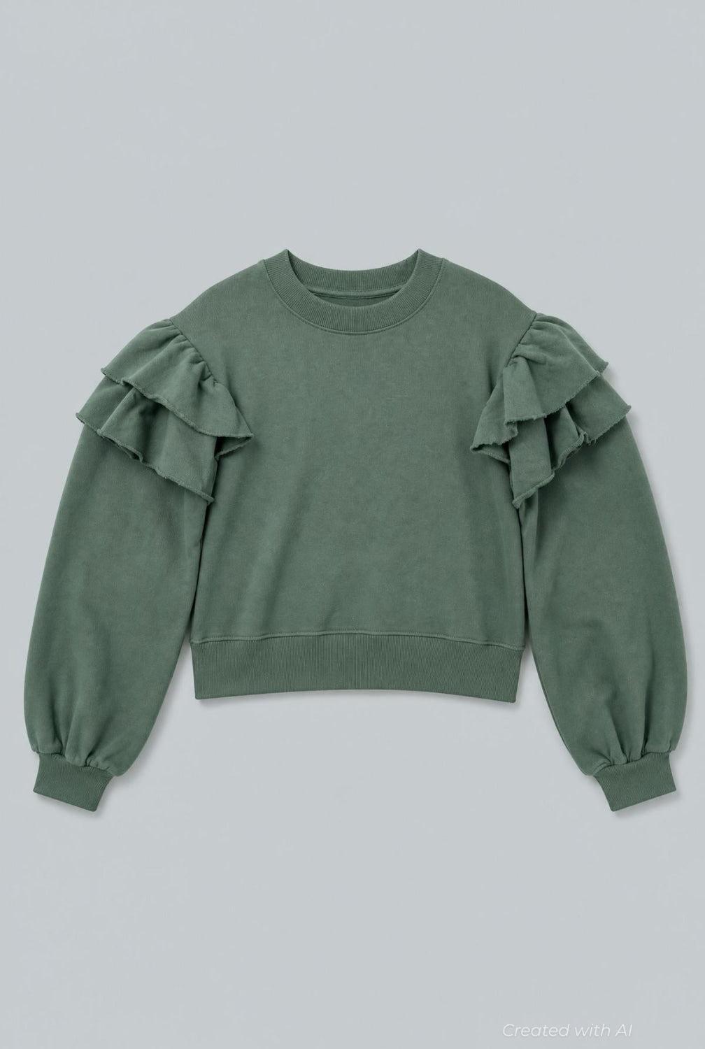 Ruffle Sweatshirt - Dark Green - Sweatshirt
