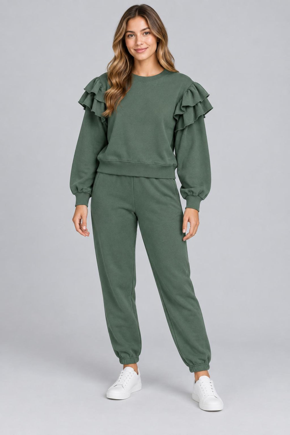 Ruffle Sweatshirt - Dark Green - Sweatshirt