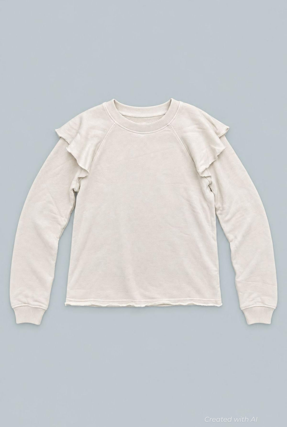 Ruffle Sweatshirt - Ivory - Crewneck Sweatshirt