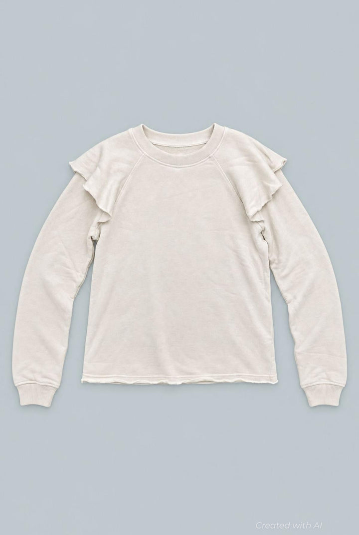 Ruffle Sweatshirt - Ivory - Crewneck Sweatshirt