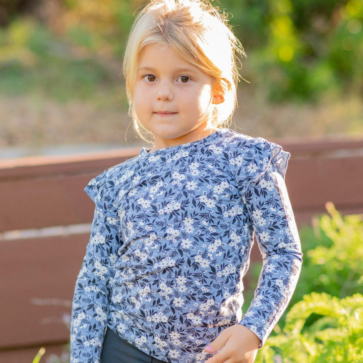 Ruffle Top - Vintage Floral Blue - T-shirt