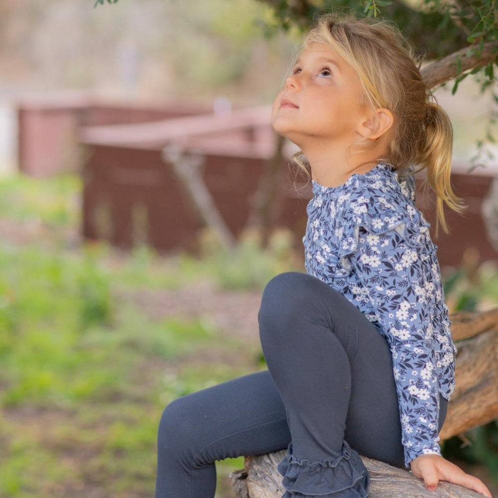 Ruffle Top - Vintage Floral Blue - T-shirt
