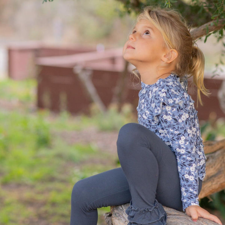 Ruffle Top - Vintage Floral Blue - T-shirt