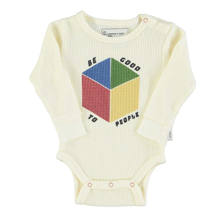 Baby Long Sleeve Bodysuit - Ecru w/ Cube Multi Print Bodysuits + Onesies Piupiuchick 