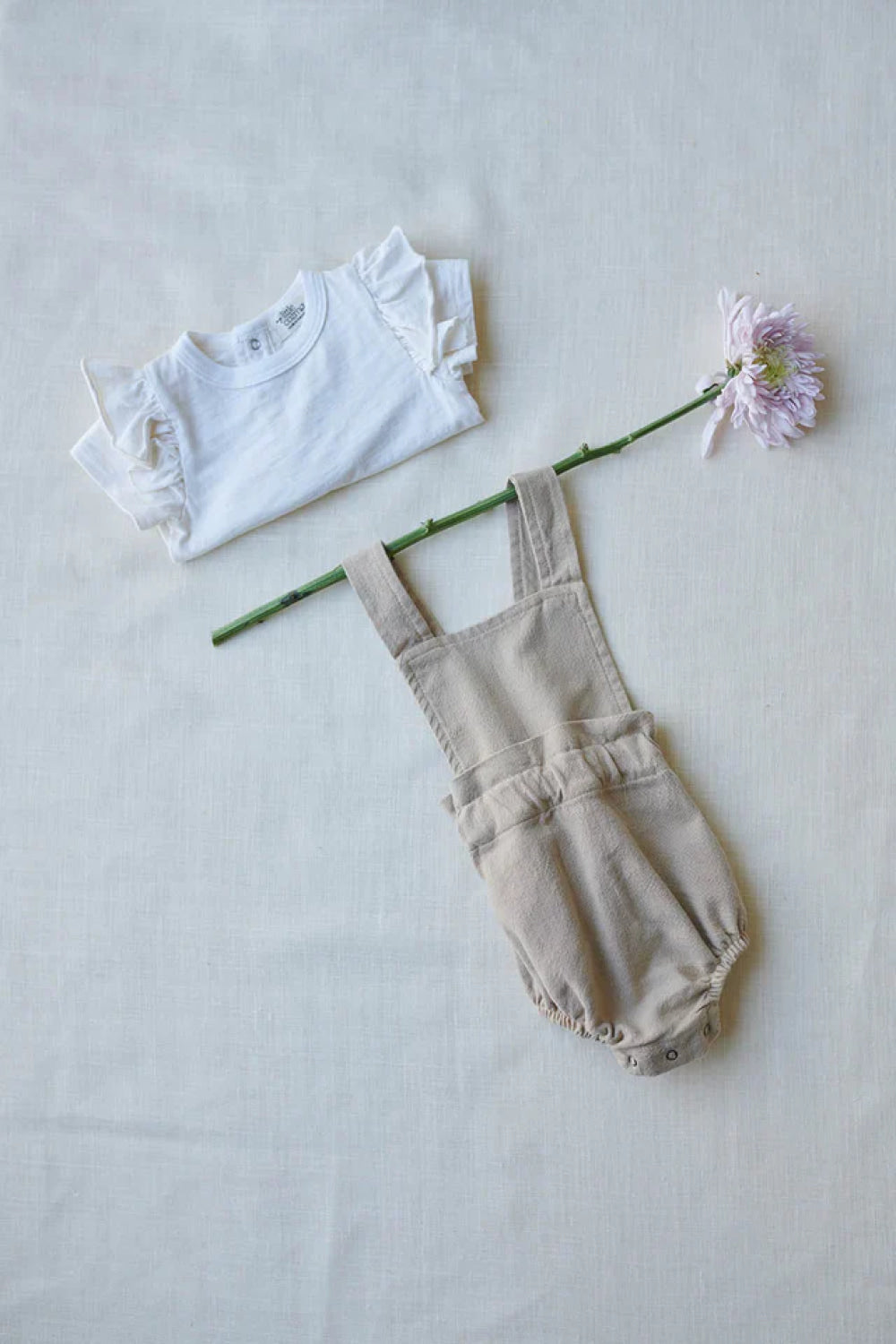 Rustic cotton smocked baby overalls - Sand - 6M - Overalls