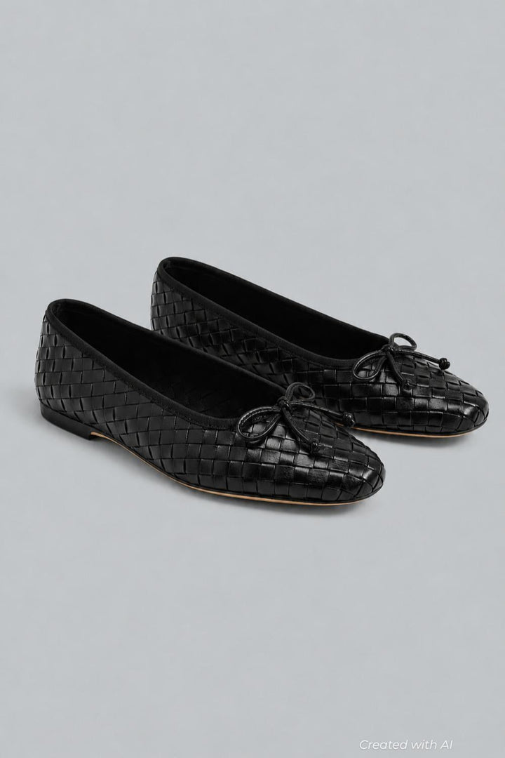 Ruthie Woven Ballet Flat - Black Leather - 8 - Flats