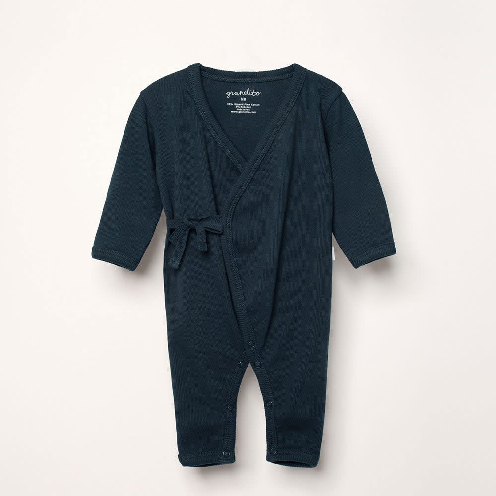 Organic Pima cotton baby kimono jumpsuit - Navy