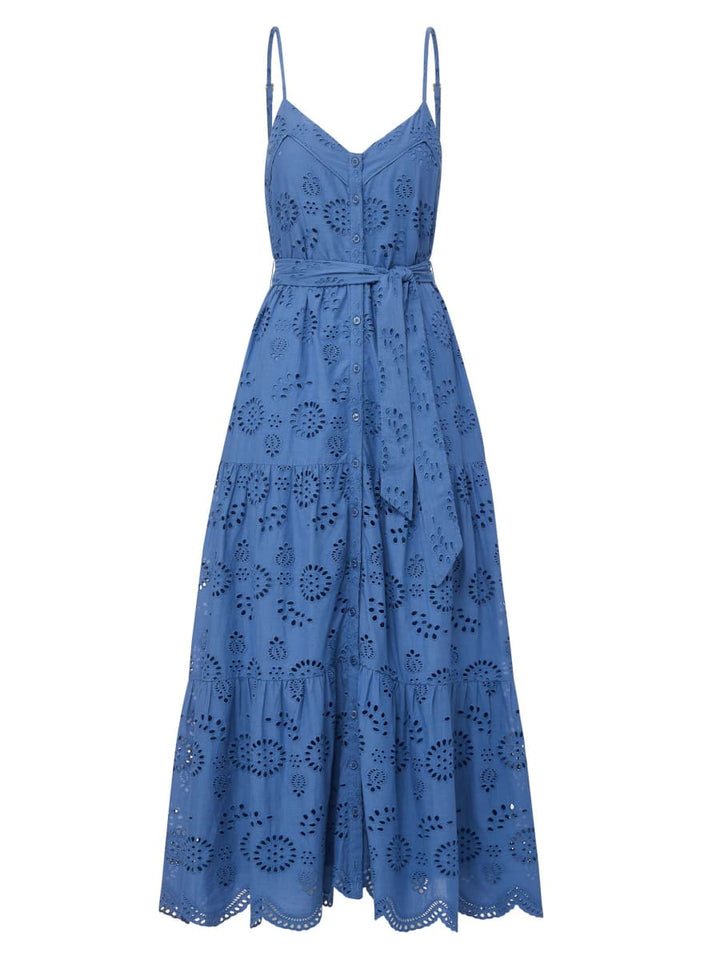 Addyson Dress In San Andrés Eyelet - Steel Blue