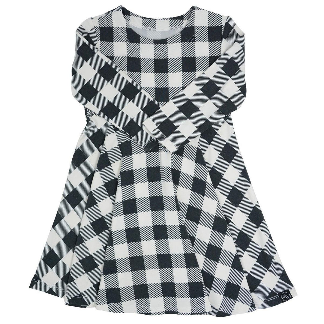 Swirly Girl Dress - Buffalo Plaid Black
