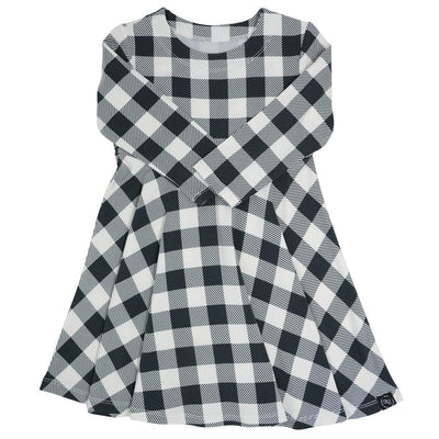 Swirly Girl Dress - Buffalo Plaid Black