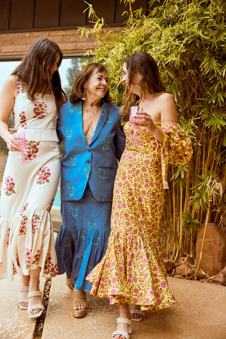 Patsy Fluted Pencil Skirt - Amber & Fuchsia Floral