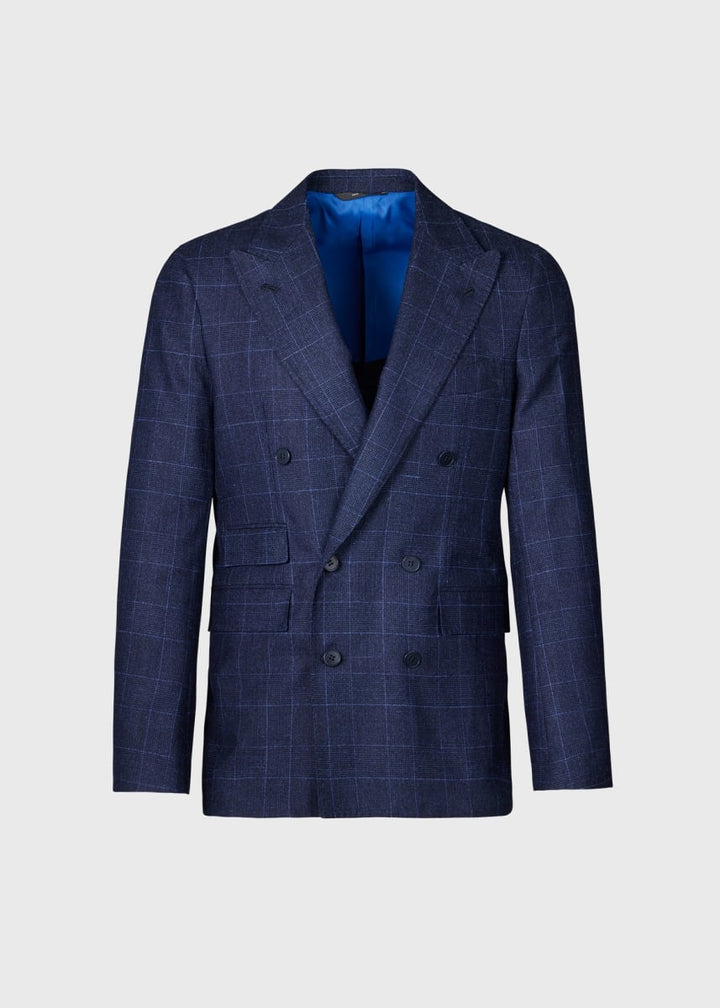 Navy Plaid Double Breasted Suit - Navy