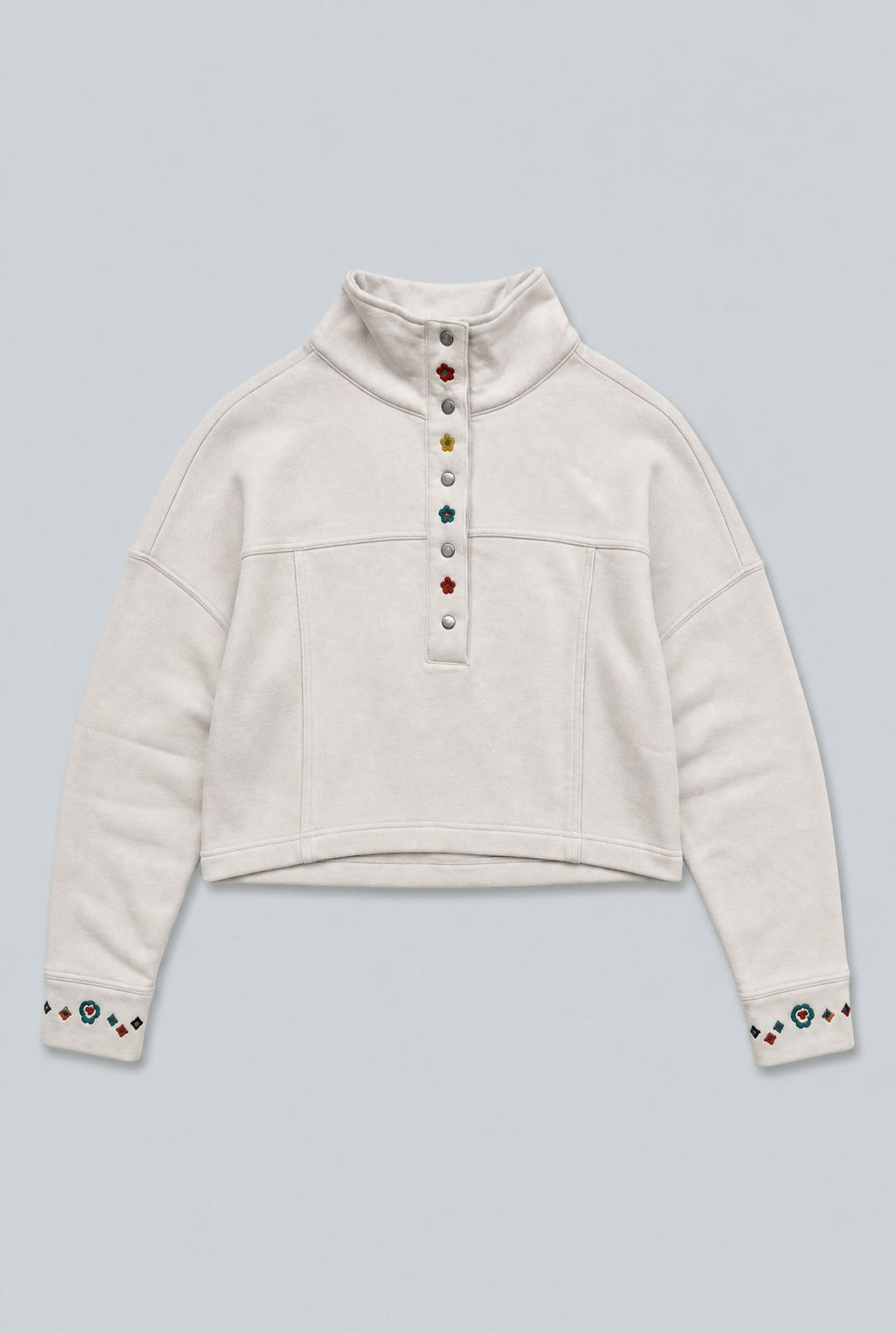 Embroidered Henley Sweatshirt - White
