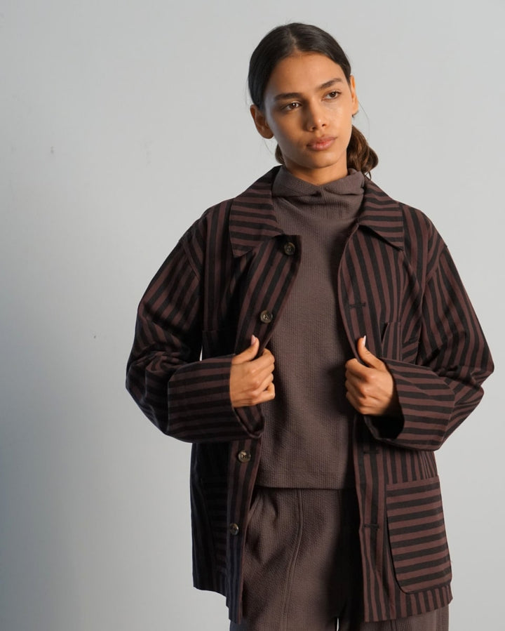 Chocolate Stripe Barn Jacket - Chocolate Brown