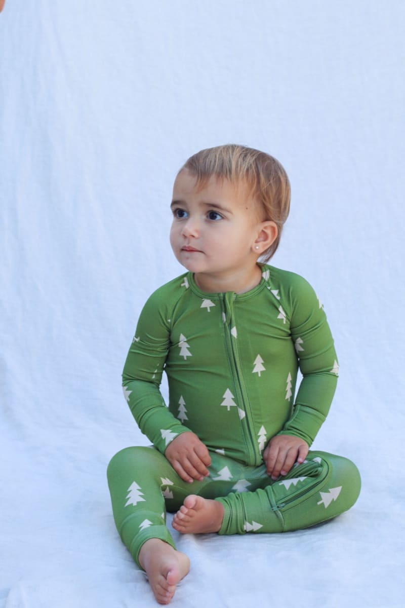 Bamboo Zip Romper - Christmas Trees