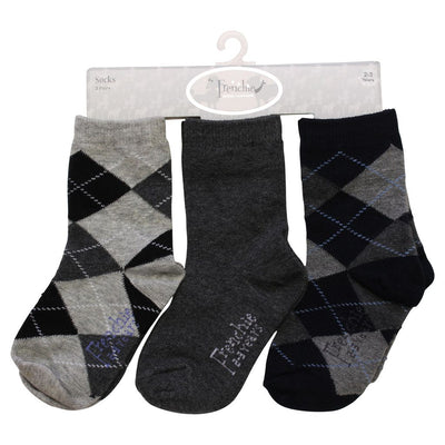 3-Pack Argyle Socks - Black & Gray