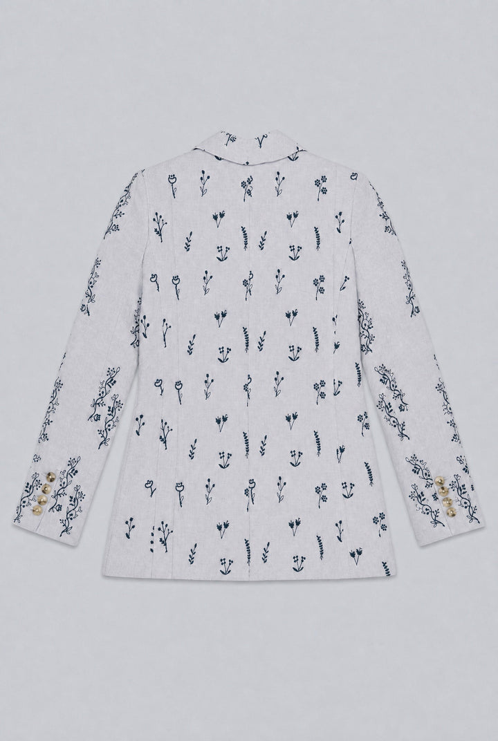 Embroidered Double Breasted Blazer - Blue Combo