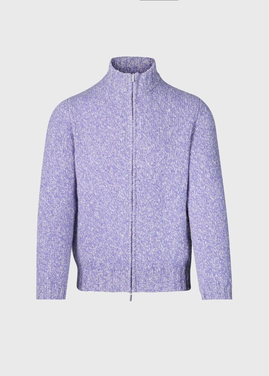 Wool & Cashmere Marled Zip Cardigan - Purple