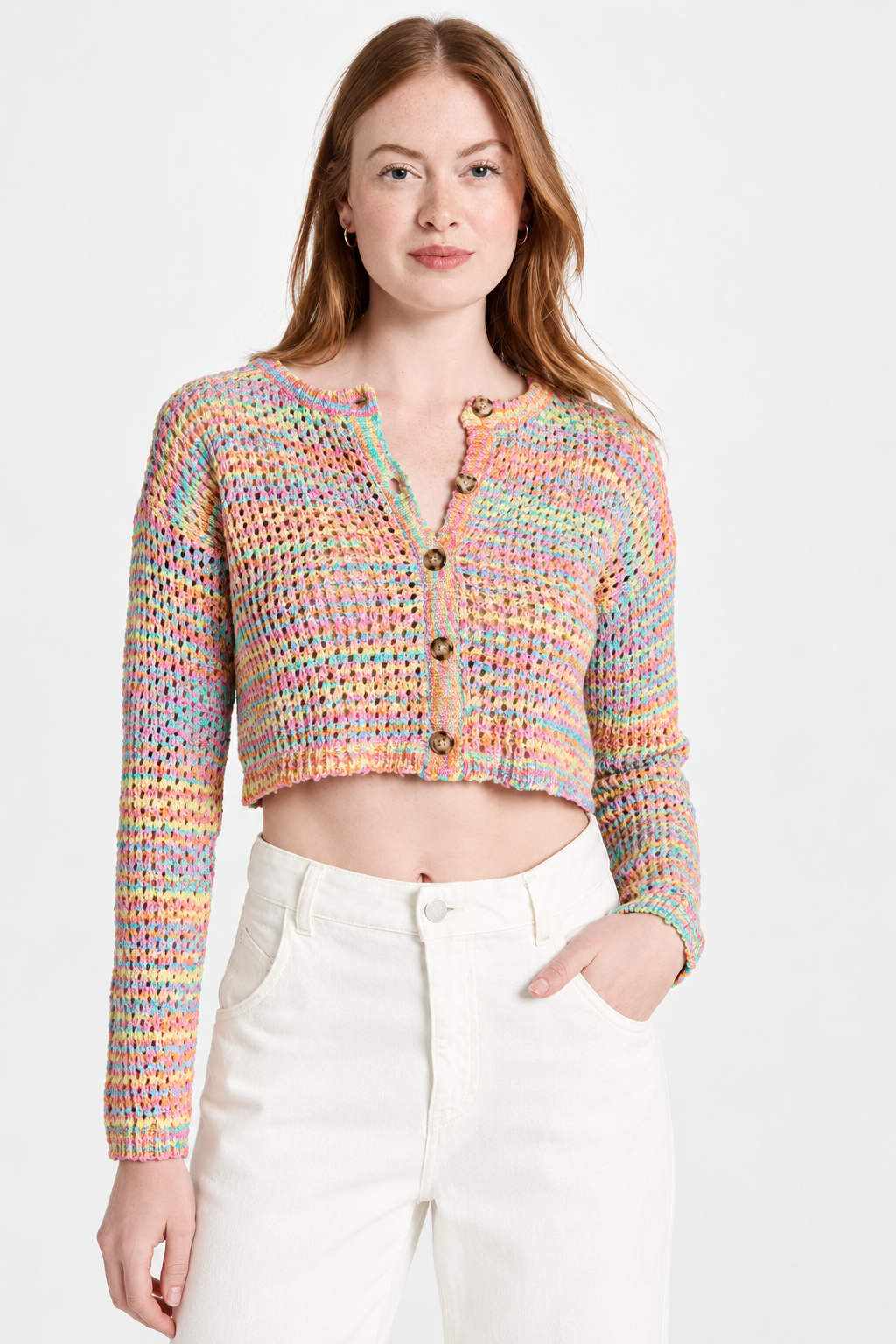 Cropped Multicolored Cardigan - Rainbow/Multi