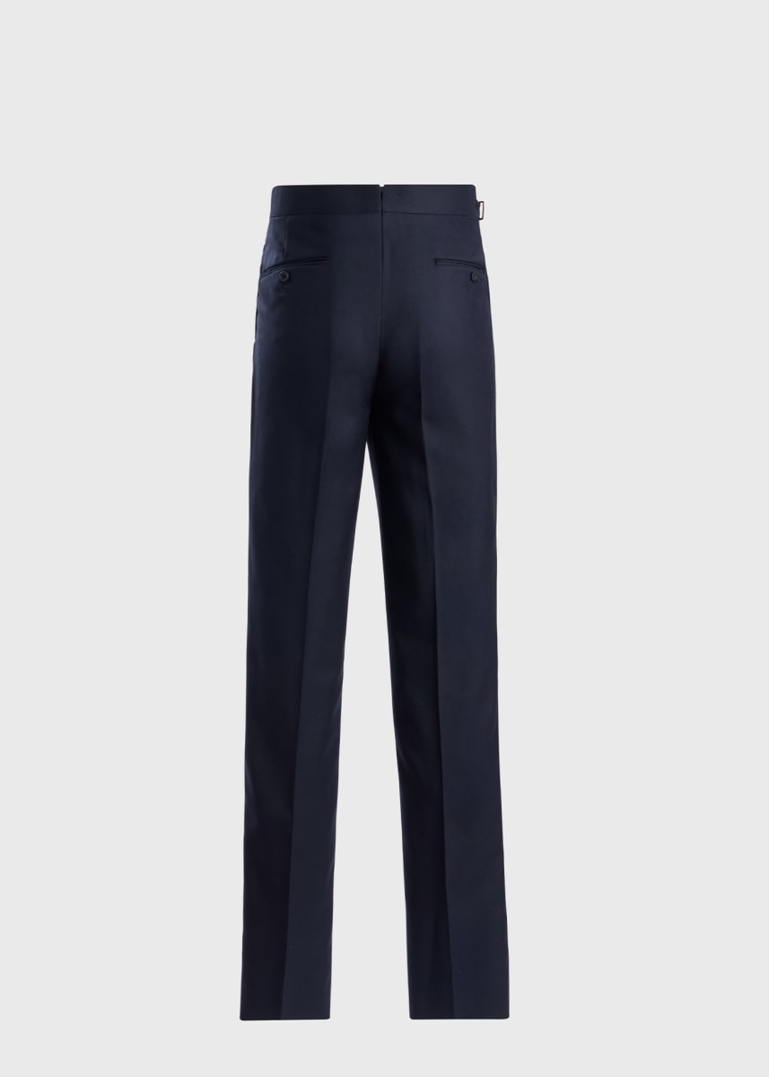 Wool Pleated Front Wool Dress Trouser - Navy