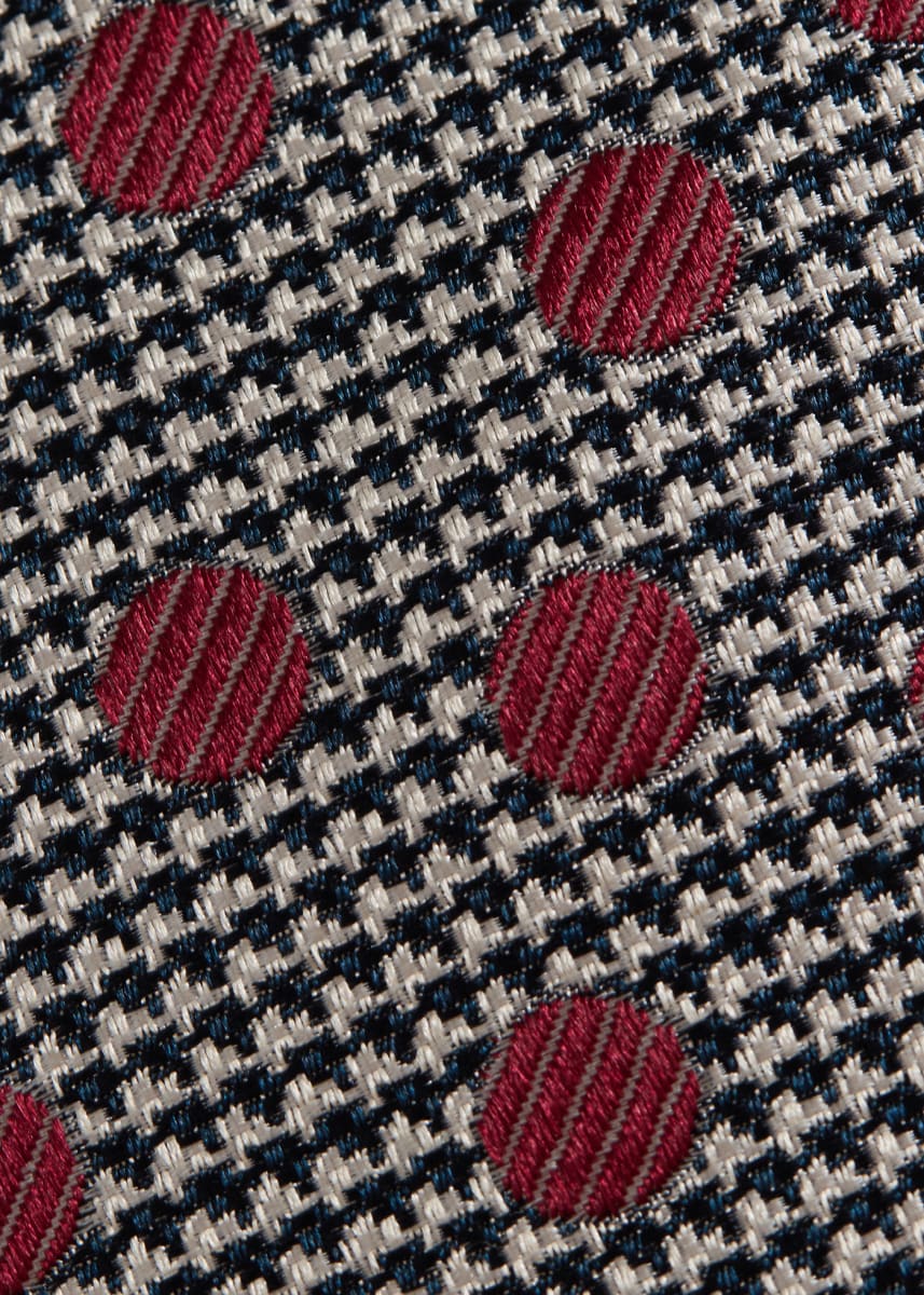 Circle and Houndstooth Silk Tie - Burgundy