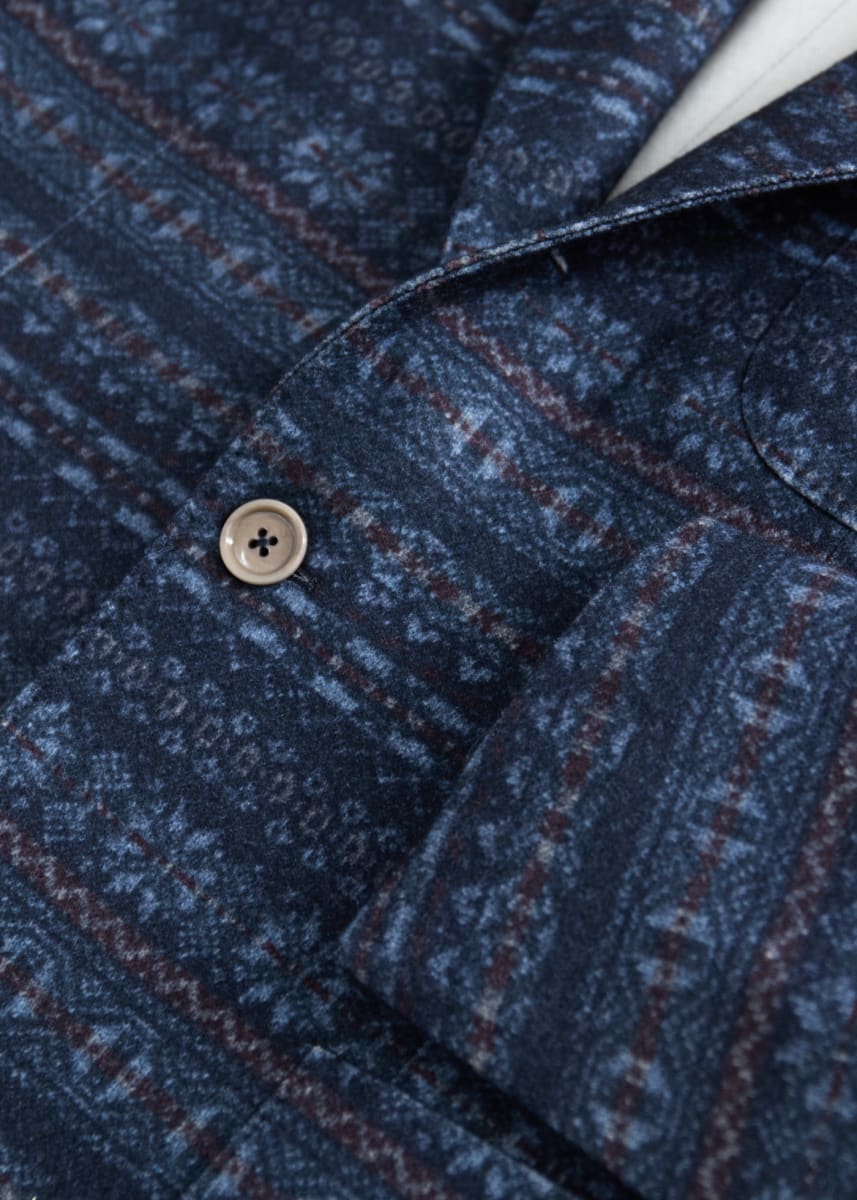 Wool Printed Fair Isle Jacket - Slate Blue - Blazer